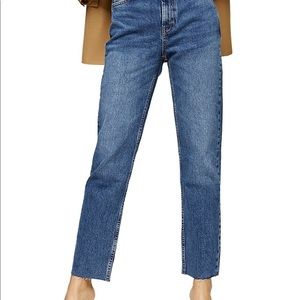 Topshop Cropped Raw Hem Dark Blue Jeans